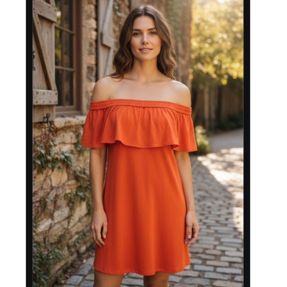 Veronica Beard Size 10 Off Shoulder Strapless Orange Dress